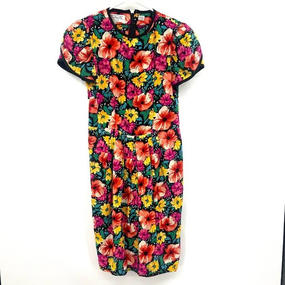 Vintage Talbots Nipon 100% Silk Floral Tulip Dress Women's Size 4 - Picture 2 of 9